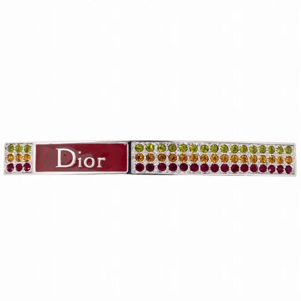 VTG Christian Dior Rhinestone Rasta Logo Hair Clip Barrette Valletta Accessory